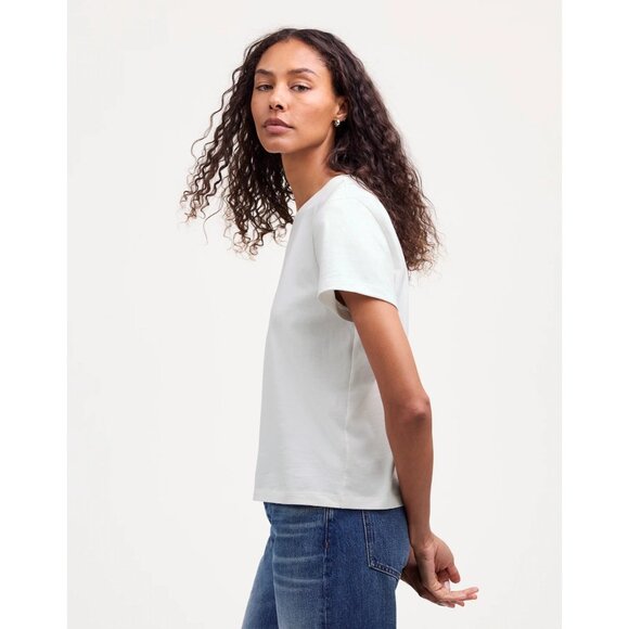 Madewell Cotton Perfect Crewneck Tee Women's Size XS Eyelet White Minimalist NWT - Picture 9 of 16